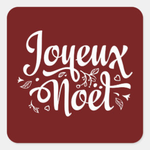 Joyeux Noel Elegant Red French Kerstmis Vierkante Sticker