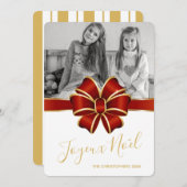 Joyeux Noel Elegant Red Gold Bow Feestdagenkaart (Voorkant / Achterkant)