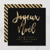 Joyeux Noël Elegant Zwart en Goud Script Chic Feestdagenkaart (Voorkant / Achterkant)