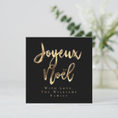 Joyeux Noël Elegant Zwart en Goud Script Chic Feestdagenkaart (Staand voorkant)