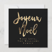Joyeux Noël Elegant Zwart en Goud Script Chic Feestdagenkaart (Voorkant)