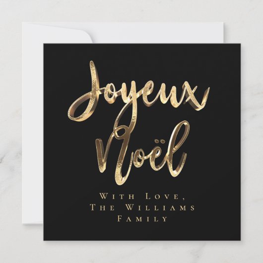 Joyeux Noël Elegant Zwart en Goud Script Chic Feestdagenkaart (Voorkant)