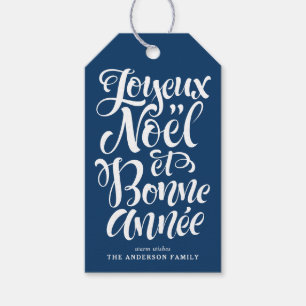 Joyeux Noël en Bonne Année Kalligrafie Navy Blue Cadeaulabel