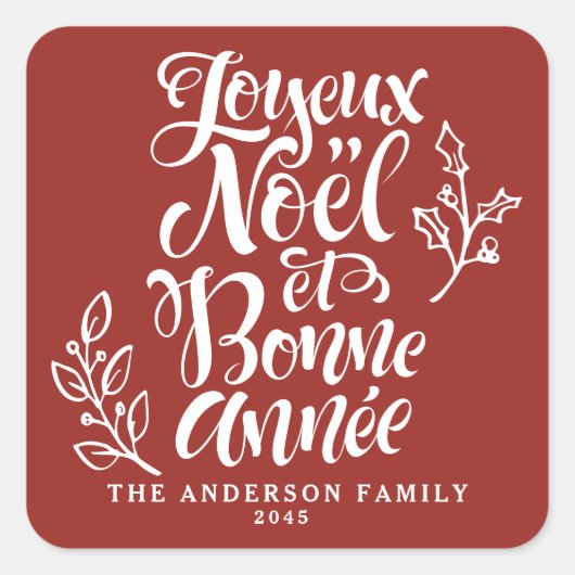 Joyeux Noël et Bonne Année Holiday Red Vierkante Sticker (Voorkant)
