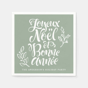 Joyeux Noël et Bonne Année Kalligrafie Sage Green Servet
