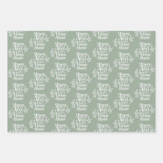 Joyeux Noël et Bonne Année Sage Green Christmas Inpakpapier Vel (Voorkant 3)