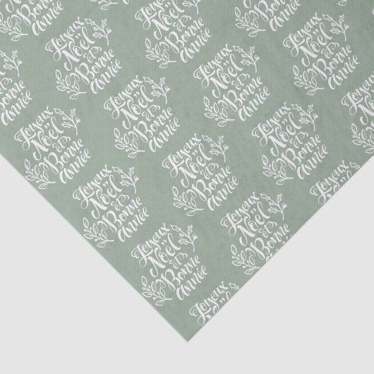 Joyeux Noël et Bonne Année Sage Green Christmas Tissuepapier (Detail)