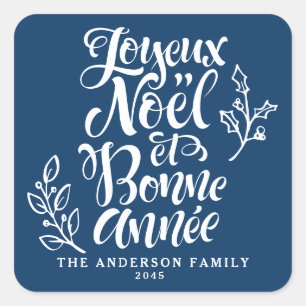 Joyeux Noël et Bonne Année Vakantie Marine Blauw Vierkante Sticker