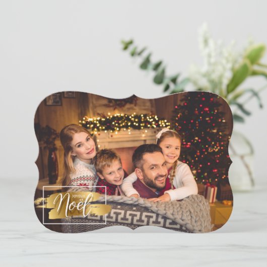 Joyeux Noel Fancy knippen met kerstmis Feestdagenkaart (Staand voorkant)