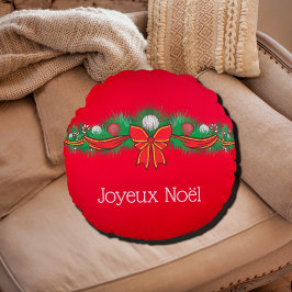 Joyeux Noël - festief rood Rond Kussen