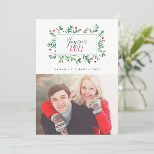 Joyeux Noël Feuillage Peint | Carte de Noël Feestdagenkaart (Staand voorkant)