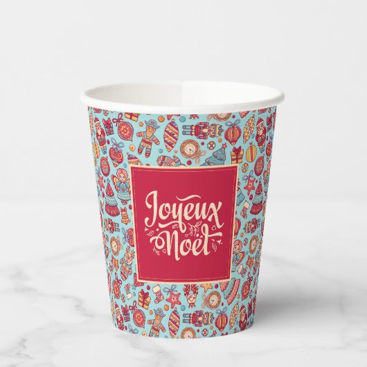 Joyeux Noel fFrench Merry Kerstfolk chic Papieren Bekers (Links)