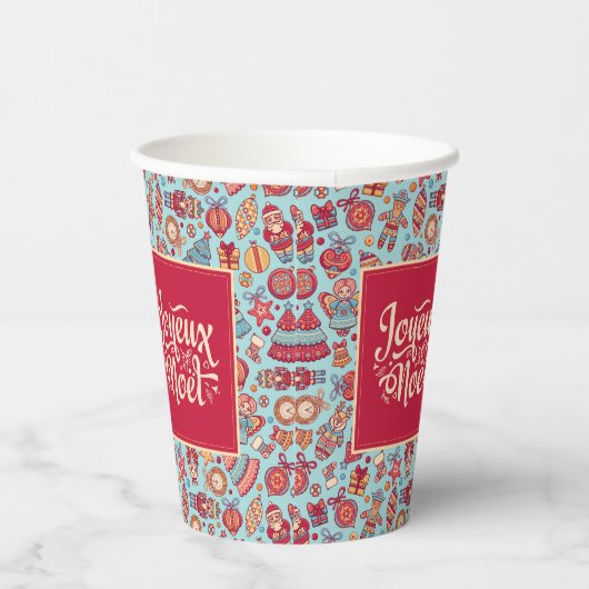 Joyeux Noel fFrench Merry Kerstfolk chic Papieren Bekers (Rechts)