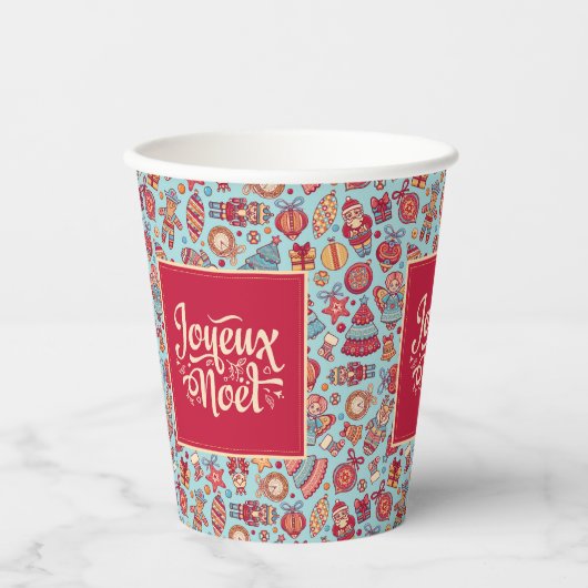 Joyeux Noel fFrench Merry Kerstfolk chic Papieren Bekers (Voorkant)