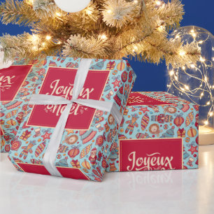 Joyeux Noel fFrench Merry Kerstmis figines Cadeaupapier