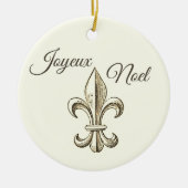 Joyeux Noel Fleur de lis Kerstmis Keramisch Ornament (Voorkant)