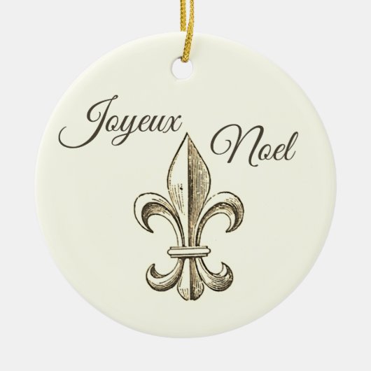 Joyeux Noel Fleur de lis Kerstmis Keramisch Ornament (Voorkant)