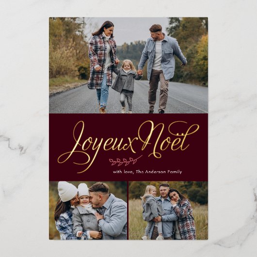 "Joyeux Noel" Fotogalerij van Drie Folie Feestdagenkaart (Voorkant)