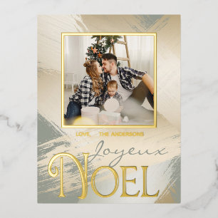 Joyeux Noel Fotokaart Moderne Gouden Verfstreken Folie Feestdagen Briefkaart