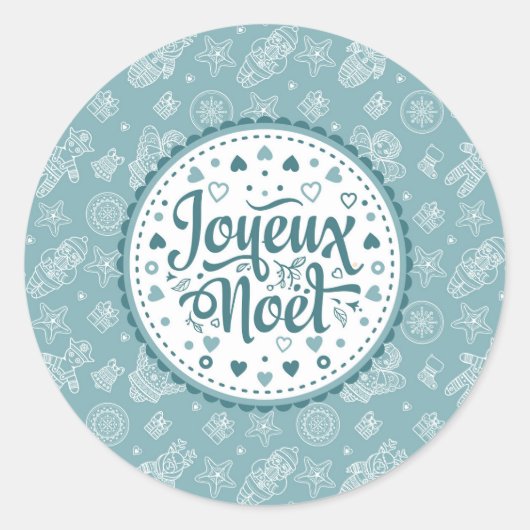 Joyeux Noel frankerst kerst blauw wit plezier Ronde Sticker (Voorkant)