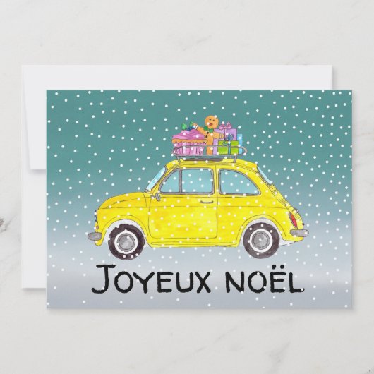 Joyeux noël Frans Kerstgeel Fiat 500 Feestdagenkaart (Voorkant)