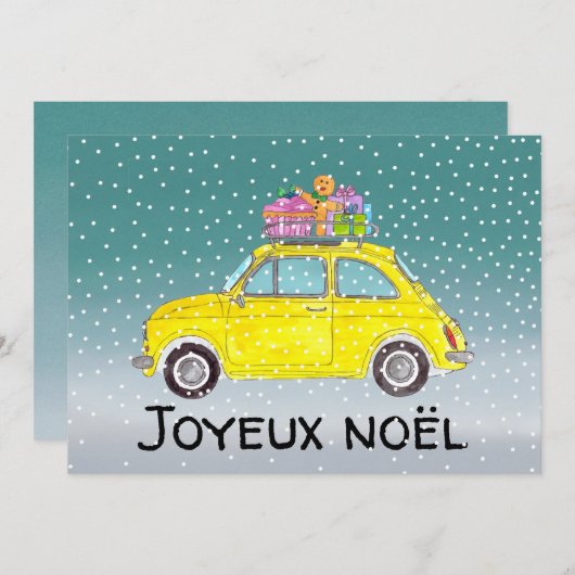 Joyeux noël Frans Kerstgeel Fiat 500 Feestdagenkaart (Voorkant / Achterkant)