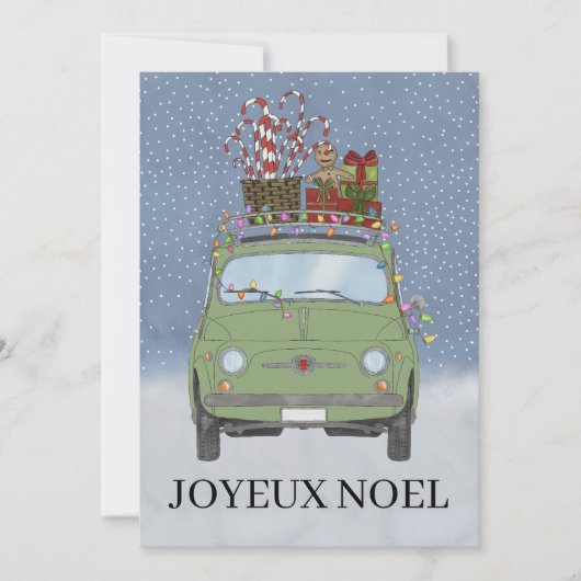 Joyeux noël Frans Kerstmis Groen Fiat 500 Feestdagenkaart (Voorkant)