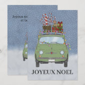 Joyeux noël Frans Kerstmis Groen Fiat 500 Feestdagenkaart (Voorkant / Achterkant)