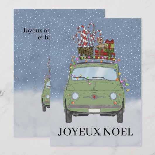 Joyeux noël Frans Kerstmis Groen Fiat 500 Feestdagenkaart (Voorkant / Achterkant)