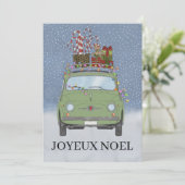 Joyeux noël Frans Kerstmis Groen Fiat 500 Feestdagenkaart (Staand voorkant)