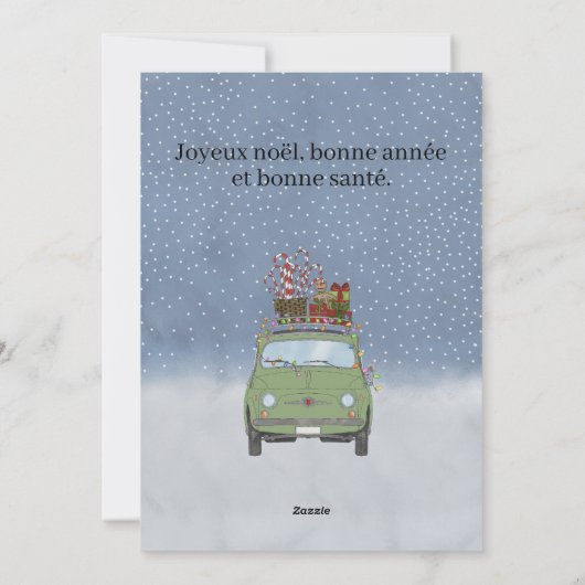 Joyeux noël Frans Kerstmis Groen Fiat 500 Feestdagenkaart (Achterkant)