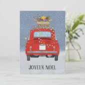 Joyeux Noël Frans Kerstmis Rode Fiat 500 Feestdagenkaart (Staand voorkant)