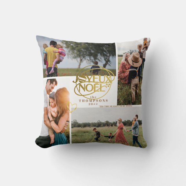 Joyeux Noel Frans Kerstmis Vier Fotocollage Kussen (Voorkant)
