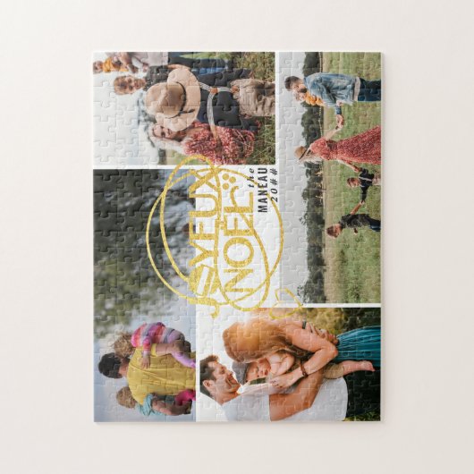 Joyeux Noel Frans Kerstmis Vier Fotocollage Legpuzzel (Verticaal)