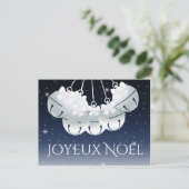 Joyeux Noel Franse Canadese Night Sky Bells Bows Feestdagenkaart (Staand voorkant)