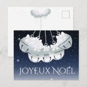 Joyeux Noel Franse Canadese Night Sky Bells Bows Feestdagenkaart (Voorkant / Achterkant)