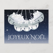 Joyeux Noel Franse Canadese Night Sky Bells Bows Feestdagenkaart (Voorkant)