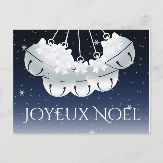 Joyeux Noel Franse Canadese Night Sky Bells Bows Feestdagenkaart (Voorkant)