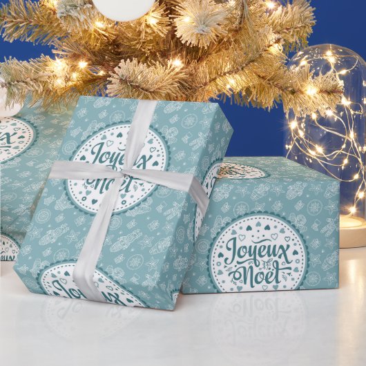 Joyeux Noel franse kerstblauwe kerblauwe kerkgenoo Cadeaupapier (Feestdagen)