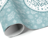 Joyeux Noel franse kerstblauwe kerblauwe kerkgenoo Cadeaupapier (Rol Hoek)