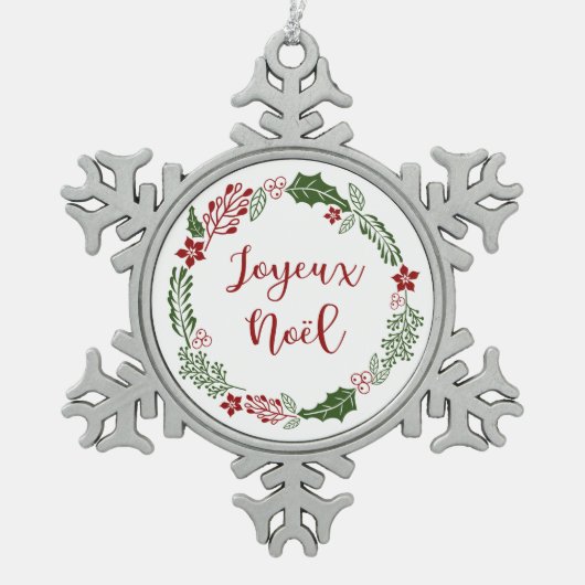 Joyeux Noël, Franse kerstfeest Tin Sneeuwvlok Ornament (Voorkant)