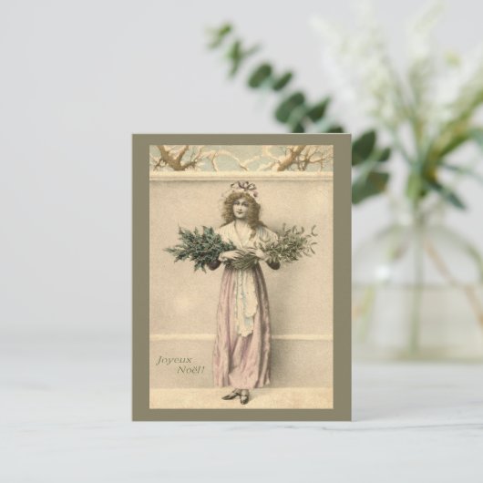 Joyeux Noel  Franse kerstgroet vrouw Briefkaart (Staand voorkant)