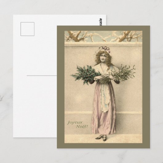 Joyeux Noel Franse kerstgroet vrouw Briefkaart (Voorkant / Achterkant)
