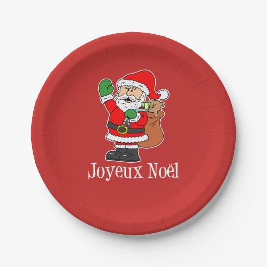 Joyeux Noel Franse Kerstman (OP ROOD) Papieren Bordje (Voorkant)