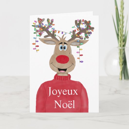 Joyeux Noël, Franse kerstverlichting rendieren Feestdagen Kaart (Voorkant)