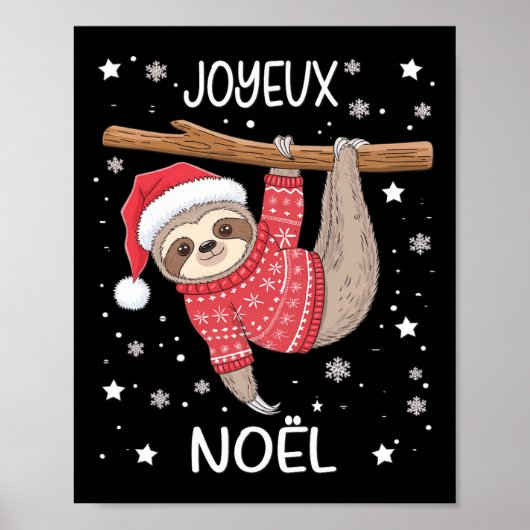 Joyeux Noël Franse Luiaard Hangen Vrolijk Kerstfee Poster (Voorkant)