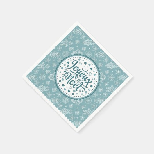 Joyeux Noel franse Merry Kerstblauw witte kunst Servet (Hoek)