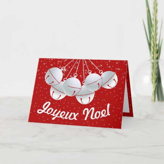 Joyeux Noel French Canadian Kerststerren Bells Feestdagen Kaart (Voorkant)