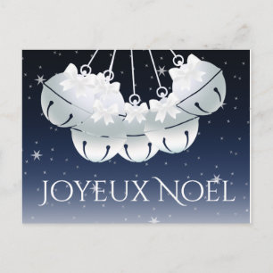 Joyeux Noel French Canadian Night Sky Bells Bows Feestdagenkaart