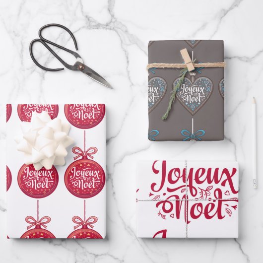 Joyeux Noel French Kerstcadeautwrap Inpakpapier Vel (Voorkant)
